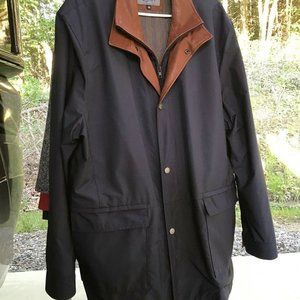 Remy Men’s Dark Gray Blue Leather collar Overcoat